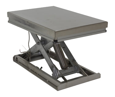 Partially Stainless Steel Work Station Electric Hydraulic Scissor Table 24 In. x 36 In. 1500 Lb. Capacity Yellow